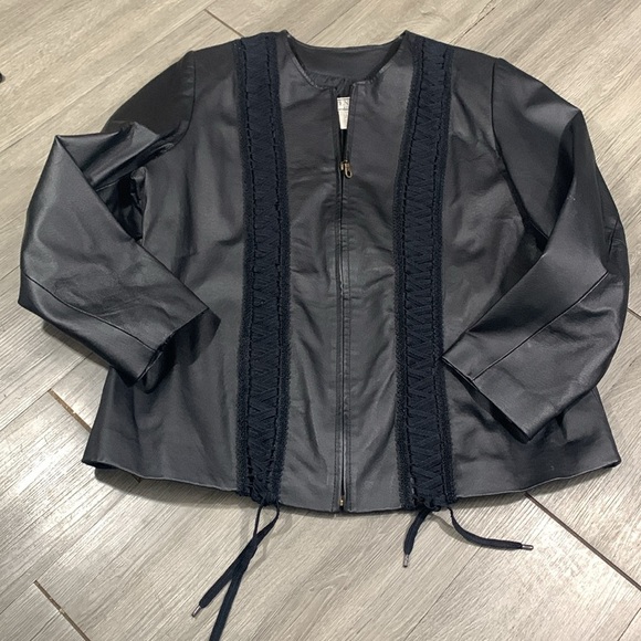 Venezia Lane Bryant Vintage Black Leather Braid Detail Zip Front Jacket size 16W - Picture 6 of 12